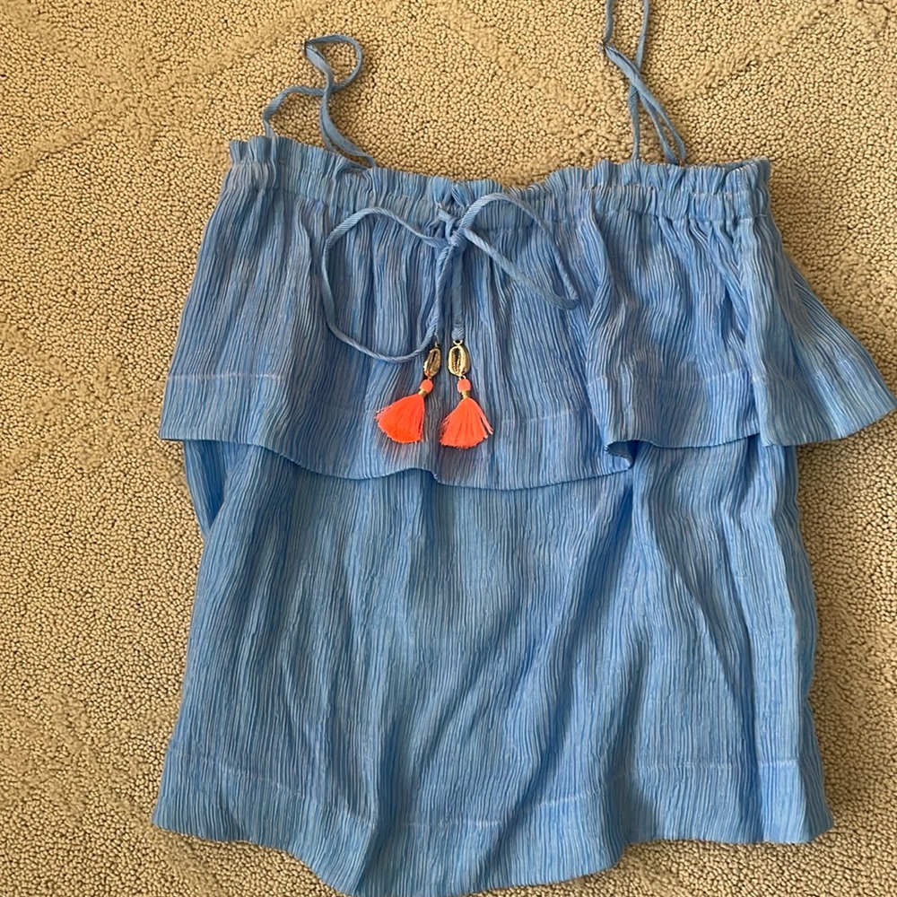 Lilly Pulitzer blue top with tassels and shells Size XS